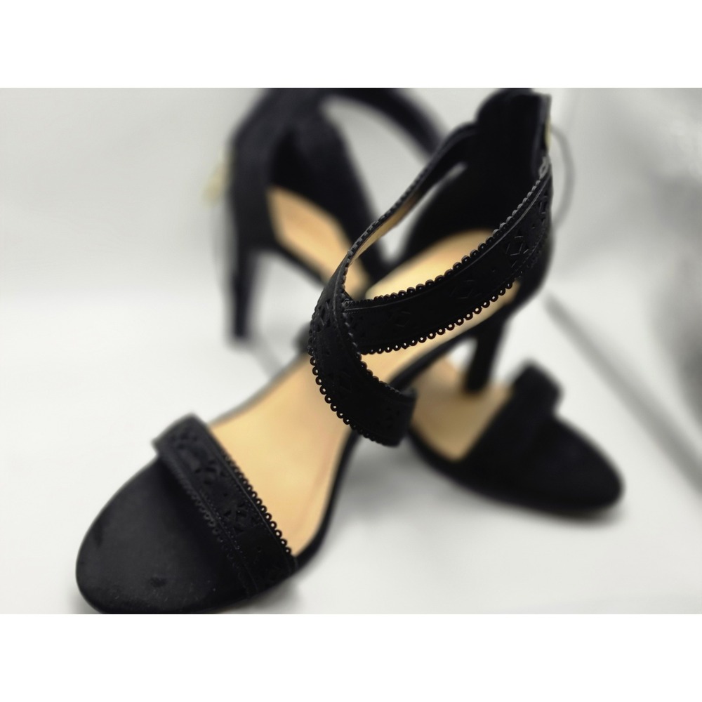 Liz Claiborne Gisela Black Laser Cut Stiletto Heel Sandals Size 10 Ankle Strap